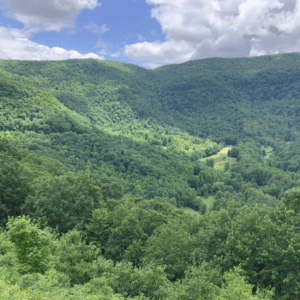 Scenic overlook view of Big Stone Gap in the Blue Ridge Mountains