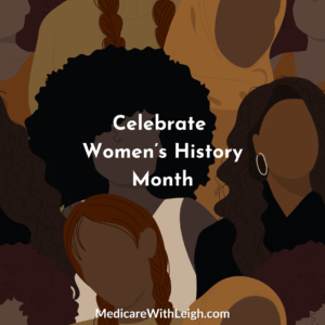 Illustrated image of black and brown women in abstract style, with text overlay to celebrate Women's History Month
